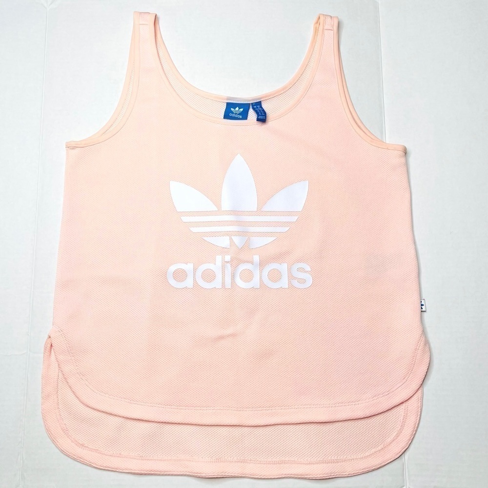 ADIDAS Peach Pink Textured Trefoil Logo High Low Athletic Tank Top Size M